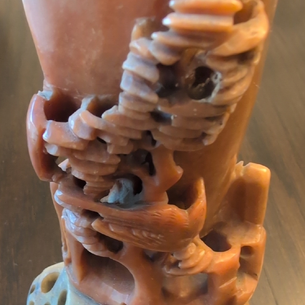 Vintage Artistic Brown/Salmon and Tan Soapstone Sculpture - Picture 6 of 16